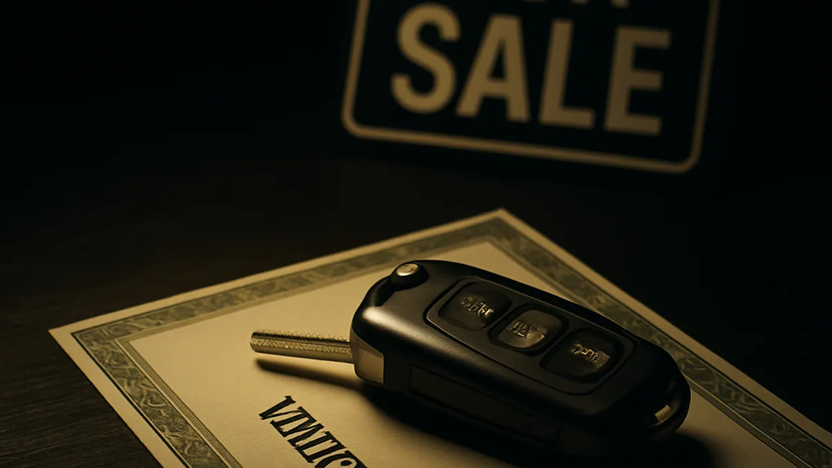 Car keys on title with for-sale sign — Valuation for sale