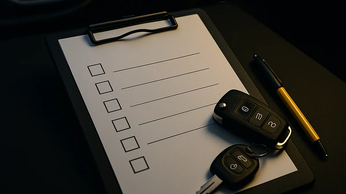 Accident checklist next to car keys — Car Appraiser Erlangen Guide