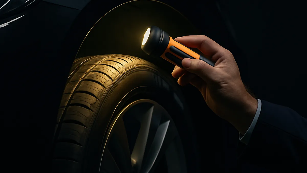Appraiser examining hidden damage with flashlight